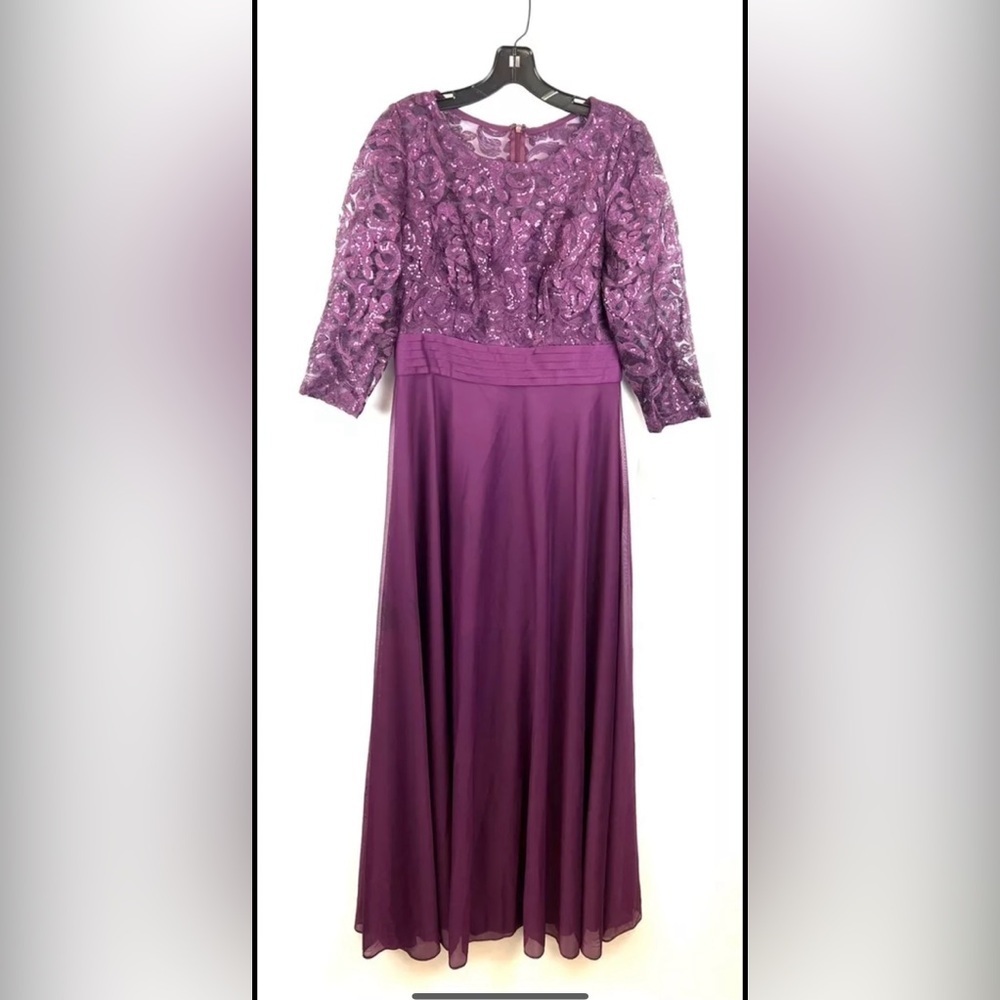 Alex Evenings Women’s Purple 3/4 Sleeve Long Lace Dress Size 8
